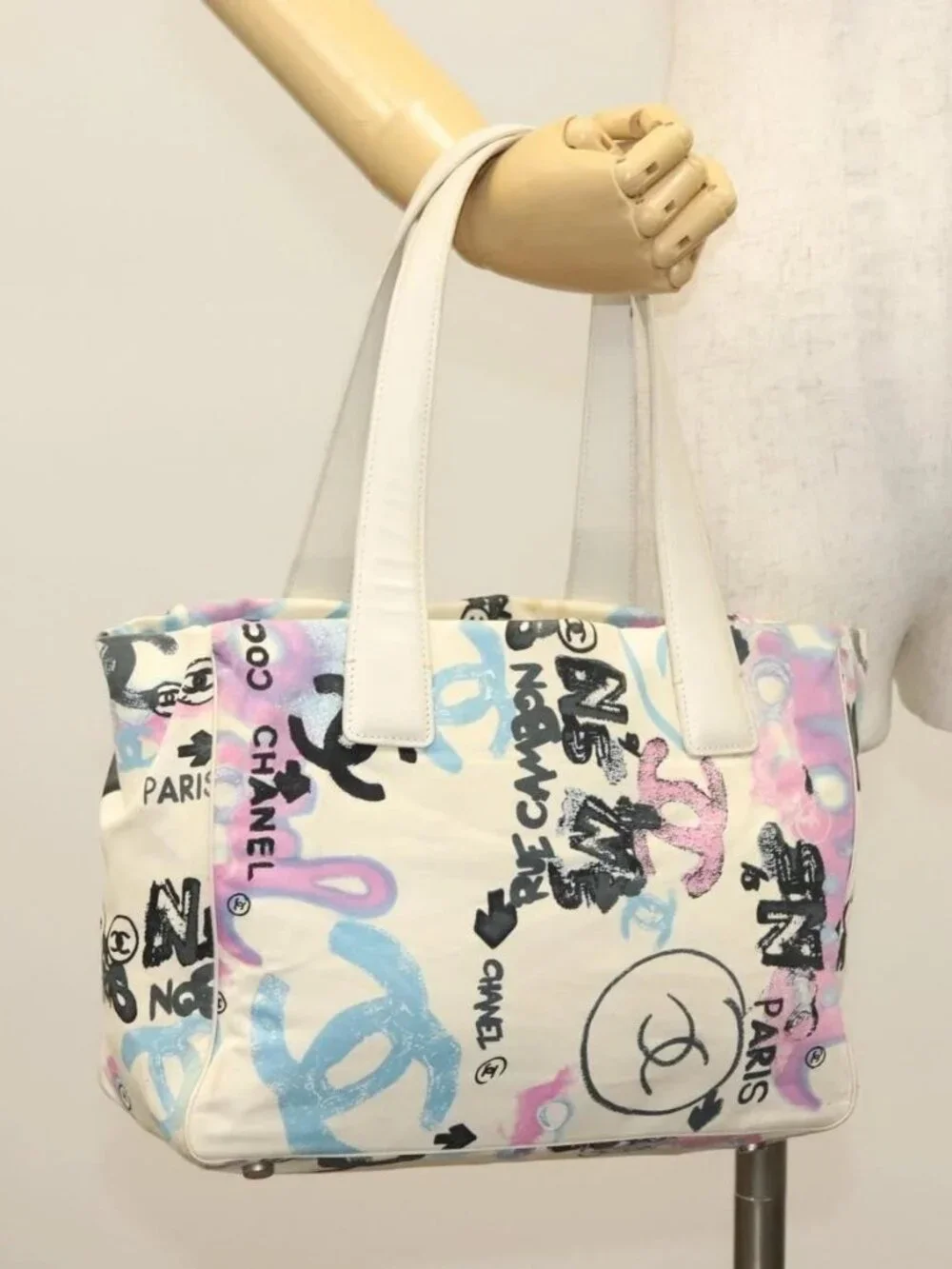 CHANEL New Travel Line Bag Canvas Hawaii Limited White Silver CC Auth 140490